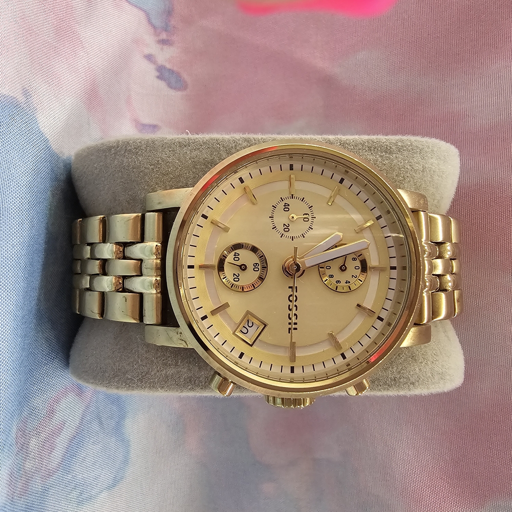 Fossil Gold Chronograph Watch with Metal Link Bracelet